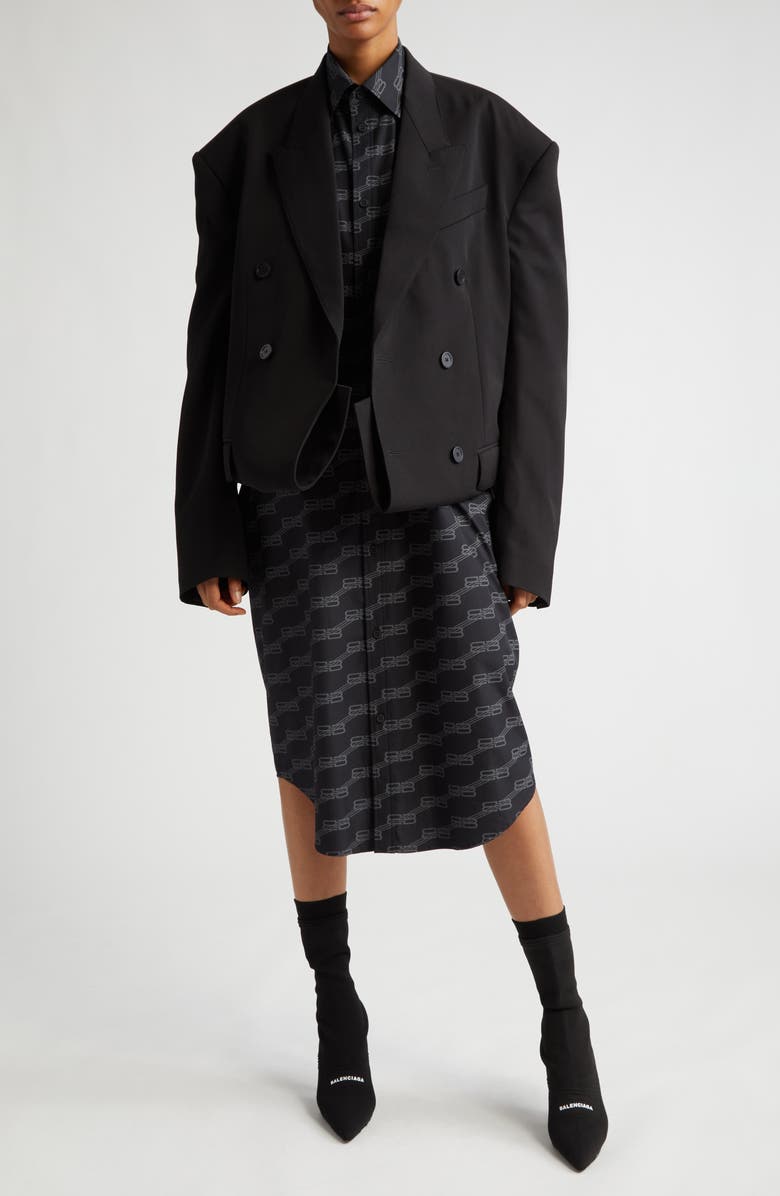 Balenciaga BB Monogram License Logo Long Sleeve Shirtdress, Alternate, color, 