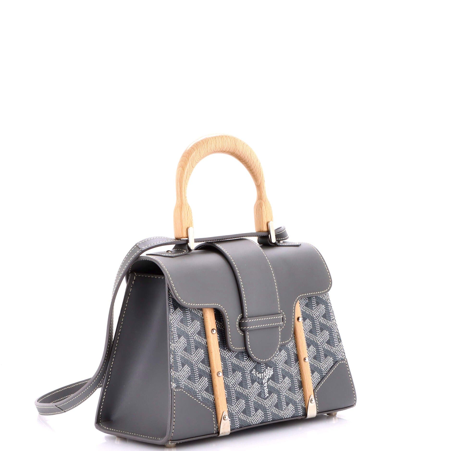 Pre-Owned Goyard Structured Saigon Top Handle Bag Coated Canvas with Leather Mini, Alternate, color, Gray