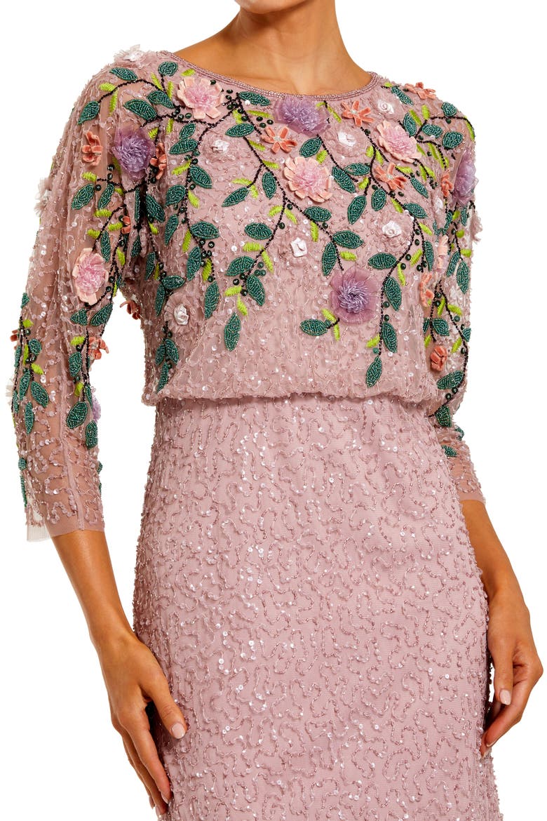 Floral Embellished Long Sleeve Gown, Alternate, color, Vintage Lilac Multi