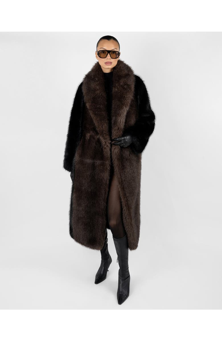 WeWoreWhat Faux Fur Belted Jacket, Main, color, Black/Drk Brown