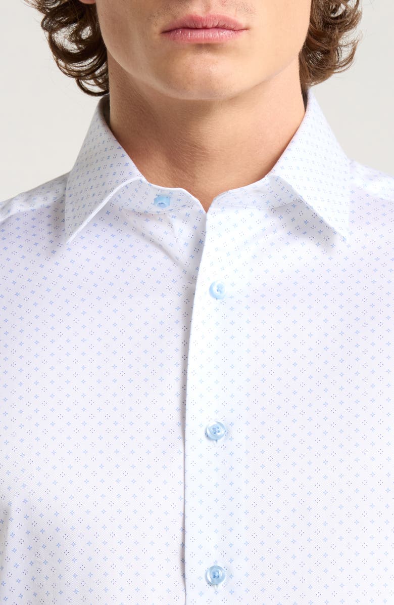 David Donahue Trim Fit Microprint Dress Shirt, Alternate, color, White/ Blue