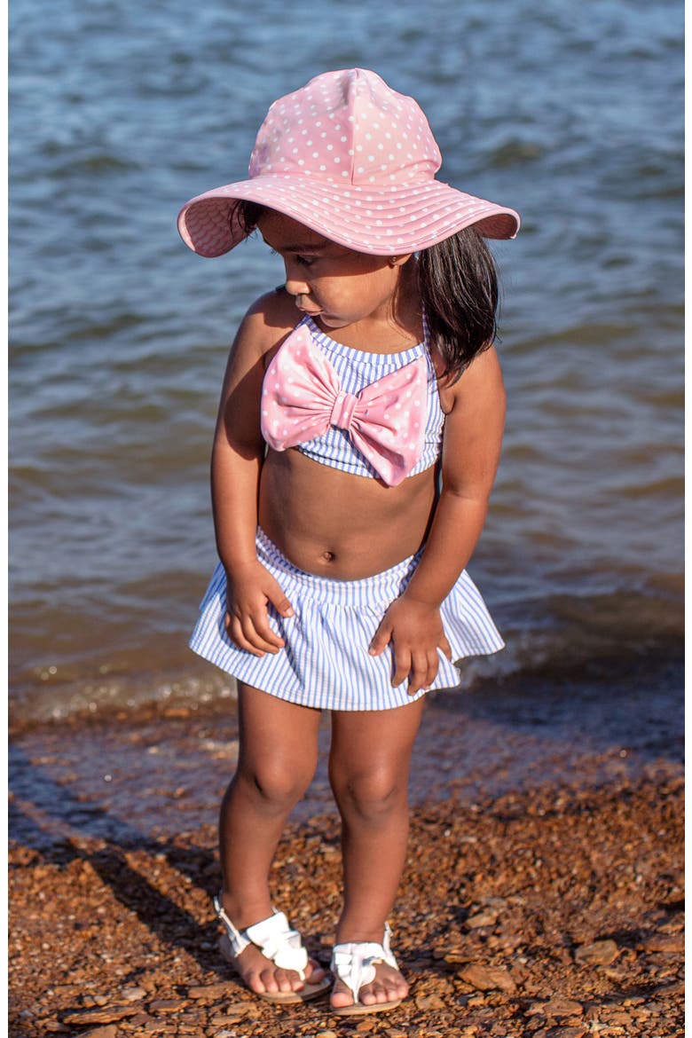 Two-Piece Swimsuit & Hat Set, Alternate, color, PINK