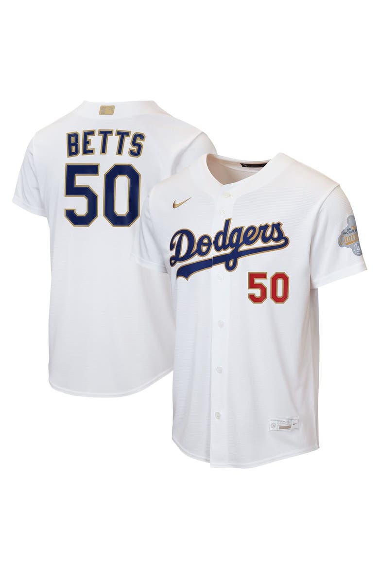 Youth Nike Mookie Betts White Los Angeles Dodgers 2026 Gold Collection Home Replica Jersey, Main, color, White