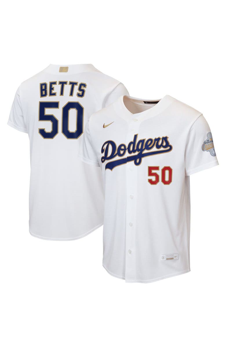 Nike Youth Nike Mookie Betts White Los Angeles Dodgers 2026 Gold Collection Home Replica Jersey, Main, color, White