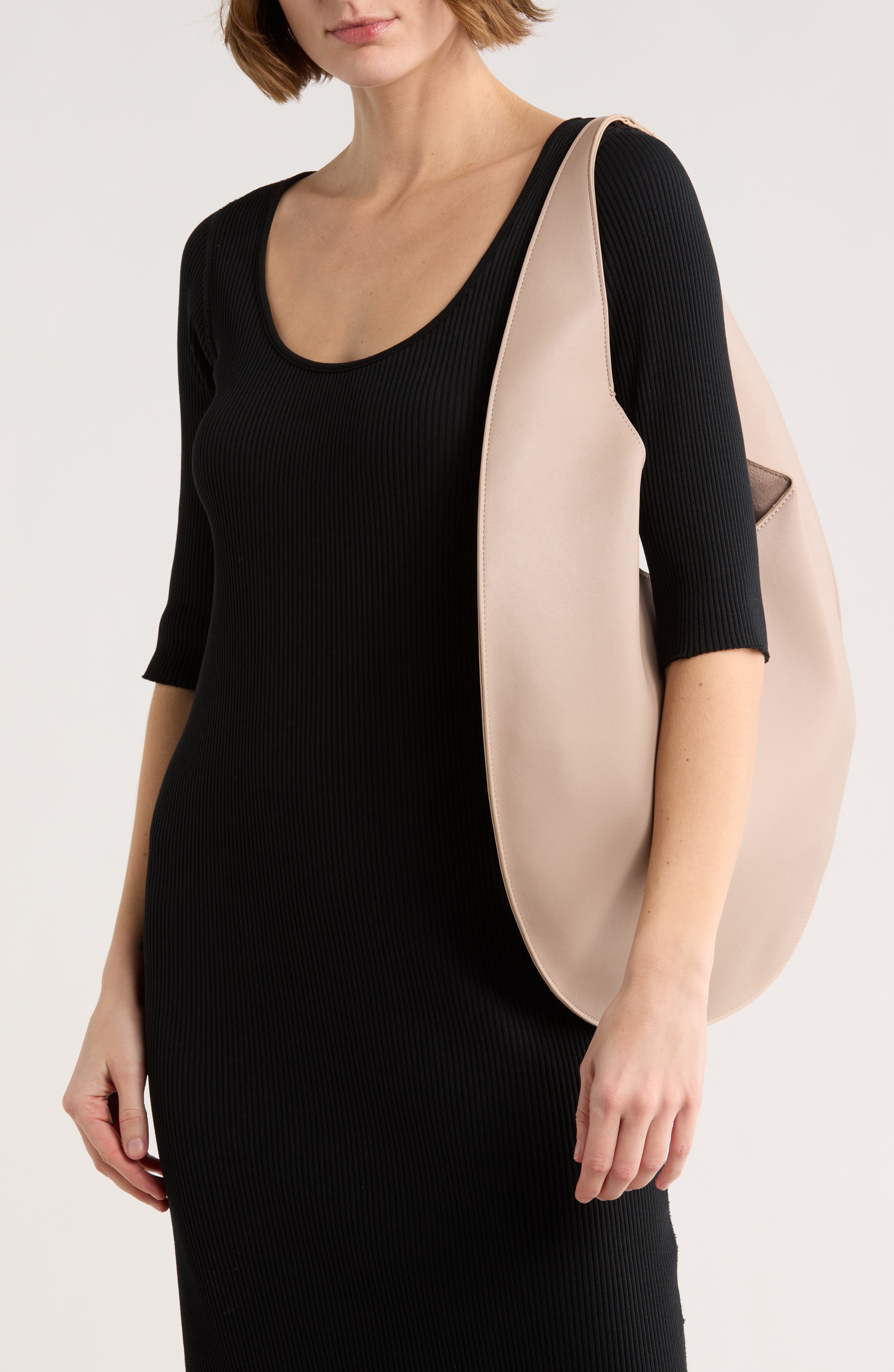 BCBG Long Crescent Hobo Bag, Alternate, color, Taupe