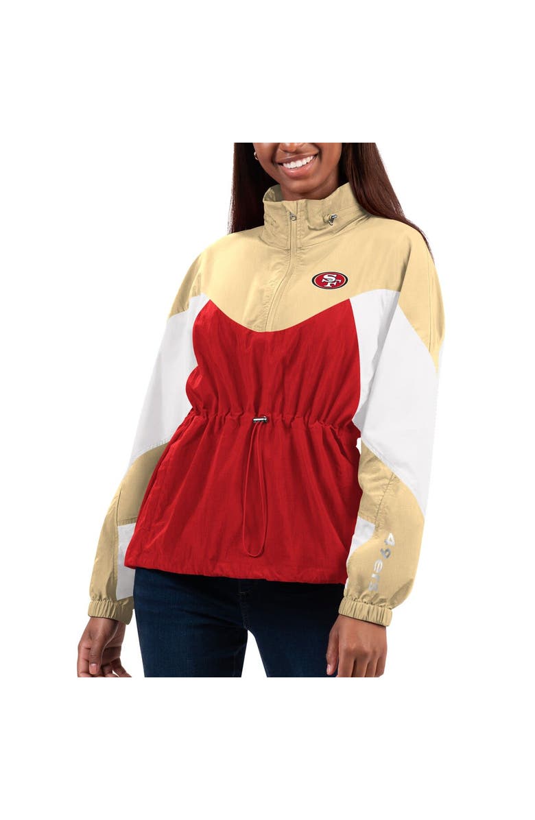 G-III 4HER BY CARL BANKS Women's G-III 4Her by Carl Banks Scarlet/Gold San Francisco 49ers Tie Breaker Lightweight Quarter-Zip Jacket, Main, color, 