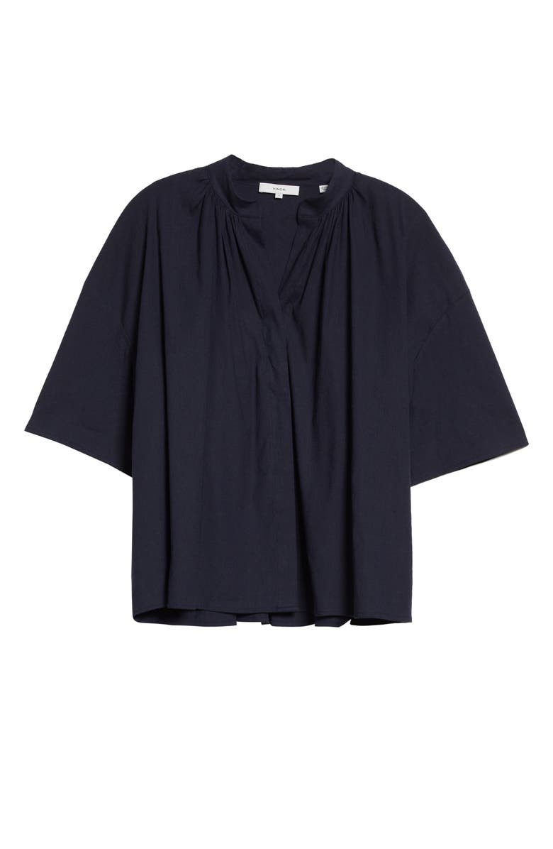 Vince Shirred Band Collar Linen Blend Blouse, Alternate, color, Coastal