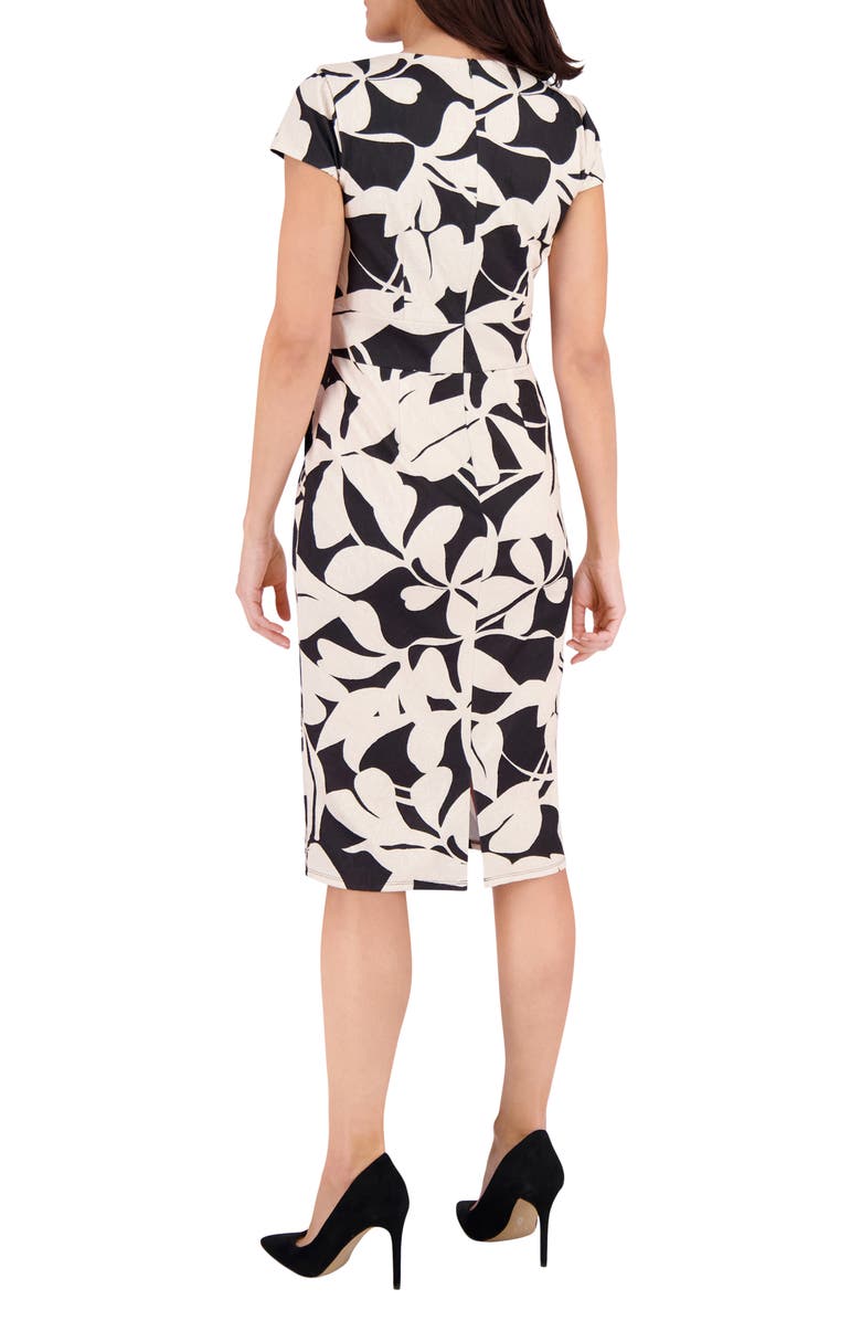 London Times Square Neck Cap Sleeve Sheath Dress, Alternate, color, Black/ Cream