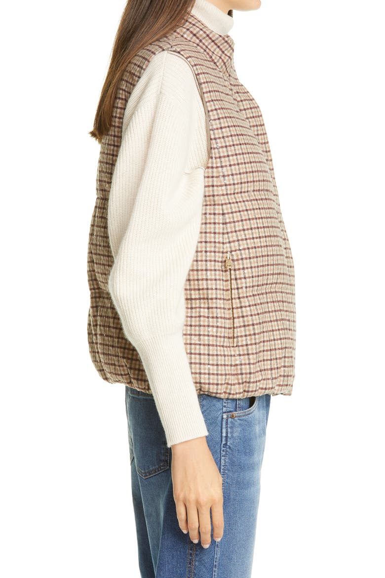 Check Down Quilted Vest, Alternate, color, C003 BEIGE TOBACCO