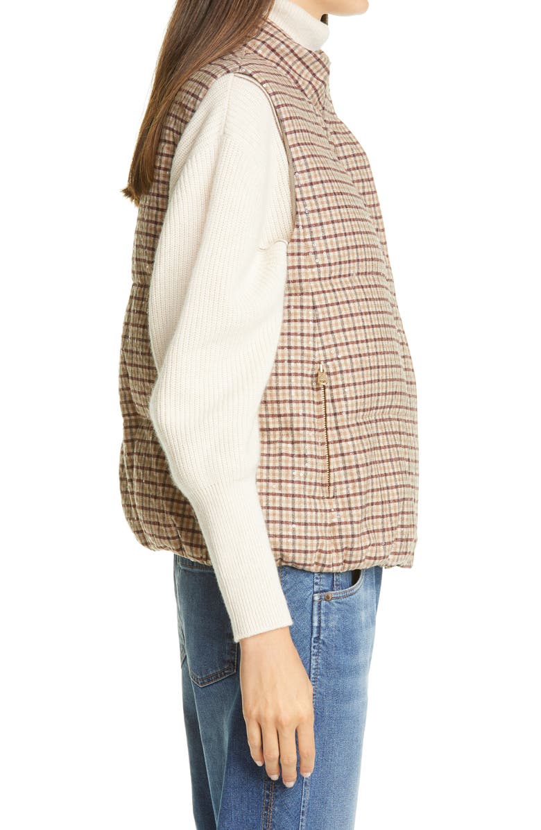 Brunello Cucinelli Check Down Quilted Vest, Alternate, color, 