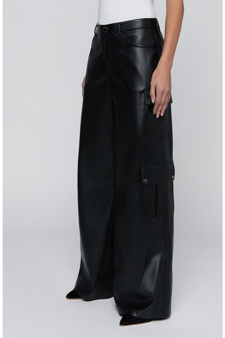 Isolde Faux Leather Wide Leg Cargo Pants, Alternate, color, BLACK