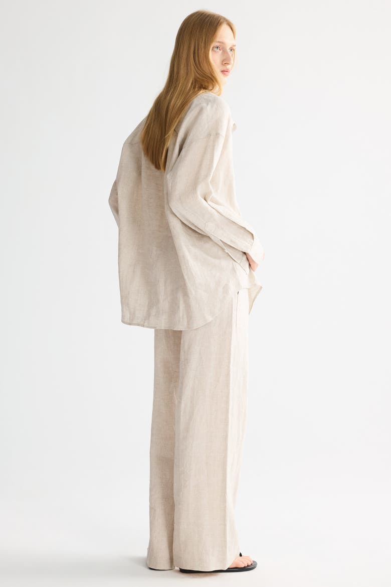 Oversized Linen Button-Up Shirt, Alternate, color, Beige