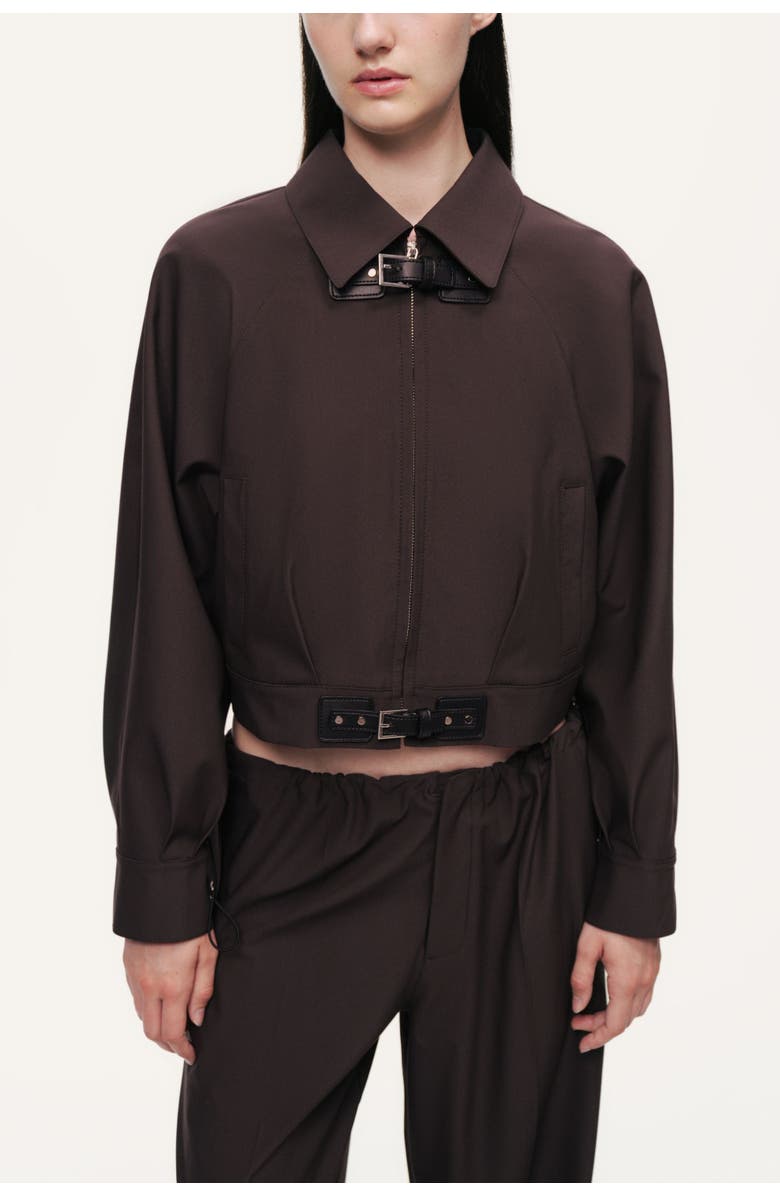 Nocturne Buckle Detail Cropped Zip Jacket, Alternate, color, Dark Brown