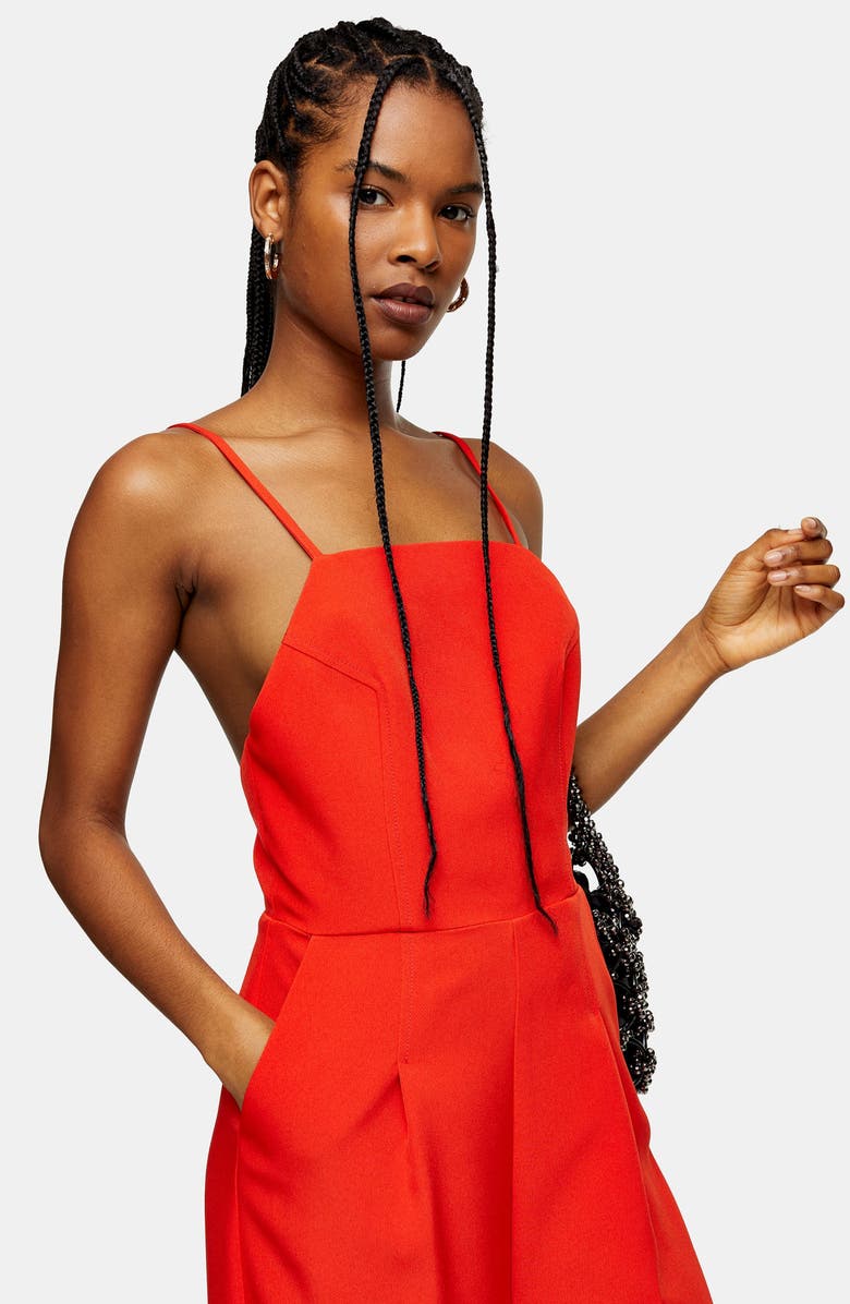 Topshop Strappy Back Wide Leg Jumpsuit, Alternate, color,