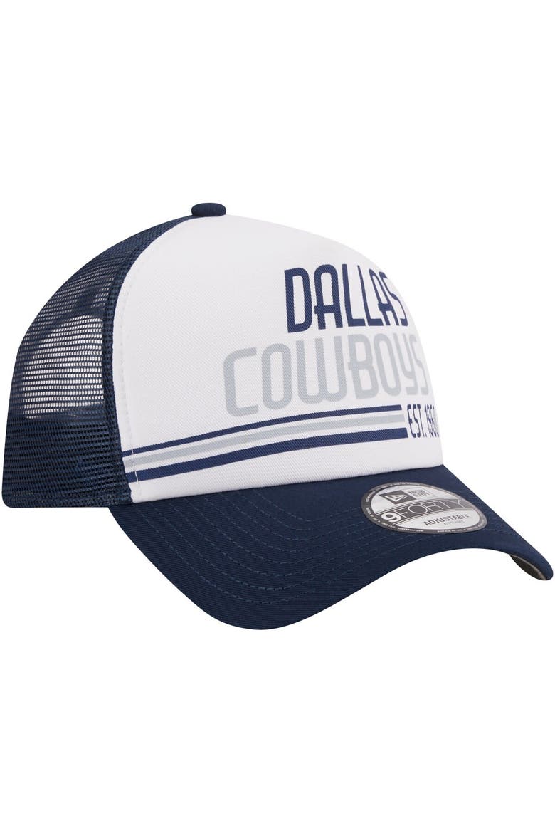 Men's New Era White/Navy Dallas Cowboys Stacked A-Frame Trucker 9FORTY Adjustable Hat, Alternate, color, White