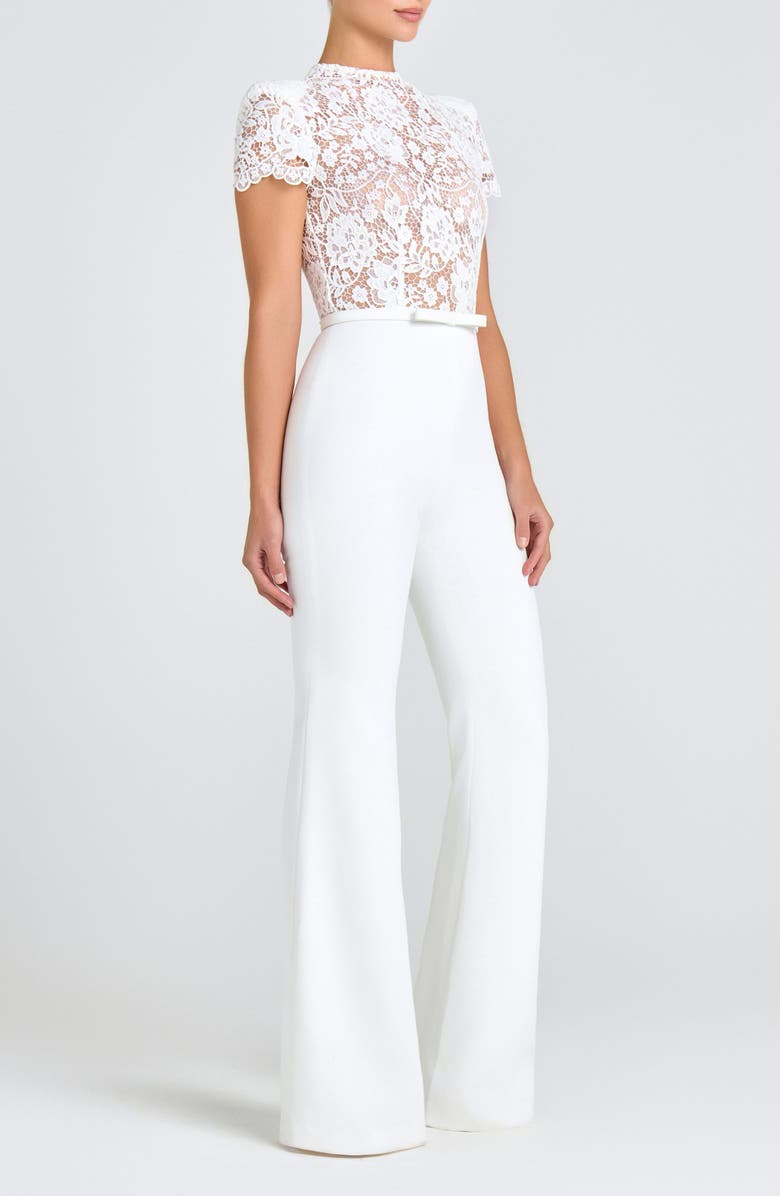 NADINE MERABI Harriet Flare Leg Lace & Crepe Jumpsuit, Alternate, color, White