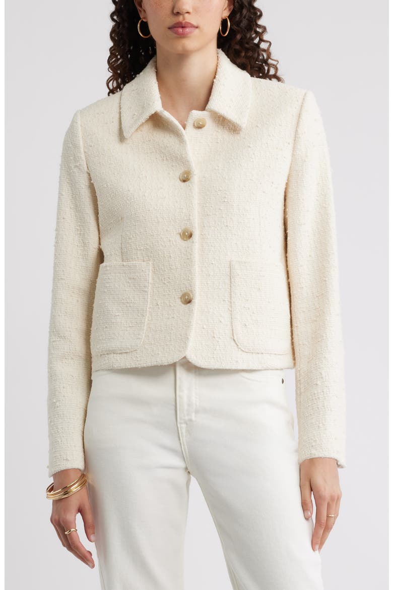 Tweed Crop Patch Pocket Jacket, Alternate, color, IVORY ANTIQUE TEXTURE