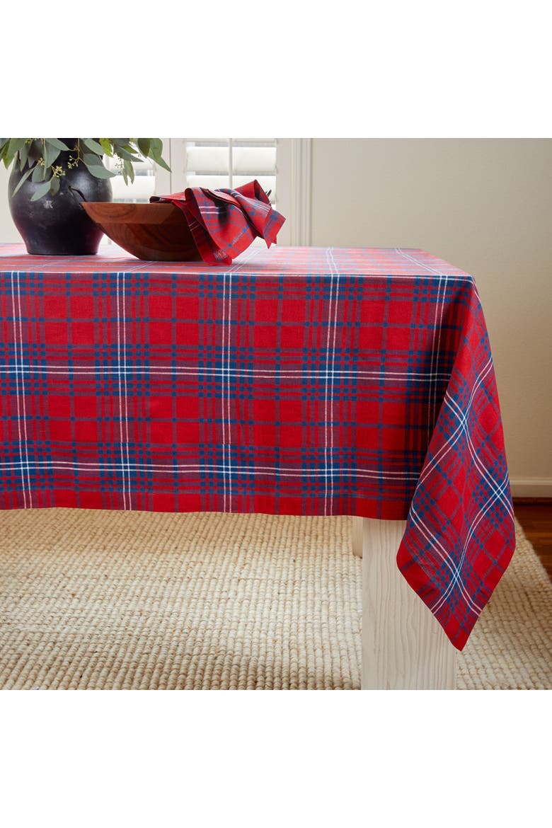 Linen Tablecloth - Red Tartan Plaid, Main, color, Red and Navy