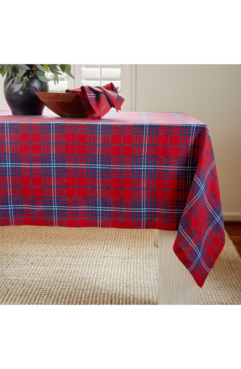 Solino Home Linen Tablecloth - Red Tartan Plaid, Main, color, Red And Navy