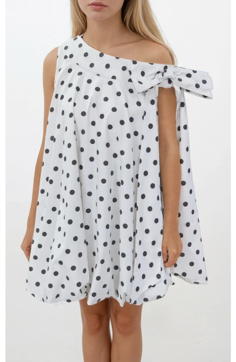 Elexiay Bow Polka Dot Dress, Main, color, Snow
