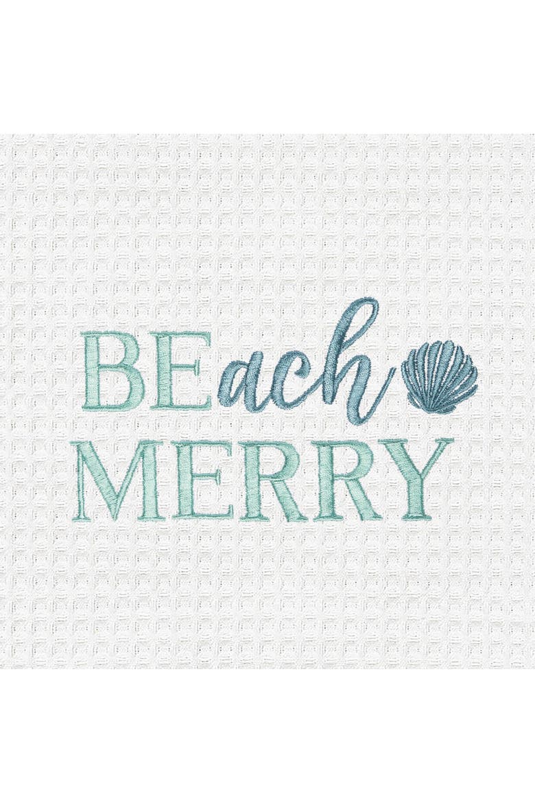 Beach Merry Coastal Embroidered Christmas Towel, Alternate, color, Green
