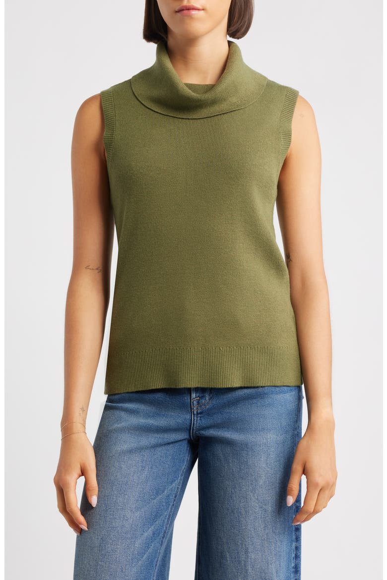 Turtleneck Sleeveless Sweater, Main, color, OLIVE