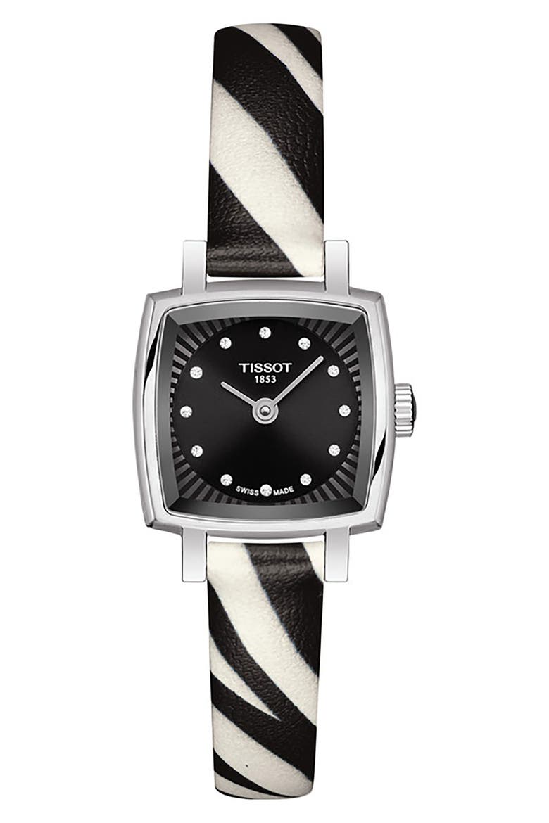 Lovely Wild Diamond Leather Strap Watch, 20mm, Main, color, BLACK/WHITE