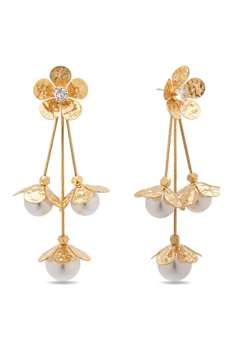 Silvia Flower Drop Earrings, Main, color, GOLD