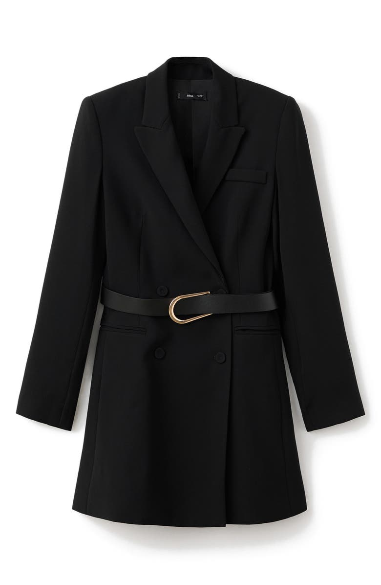 MANGO Belted Long Sleeve Blazer Dress, Alternate, color, Black