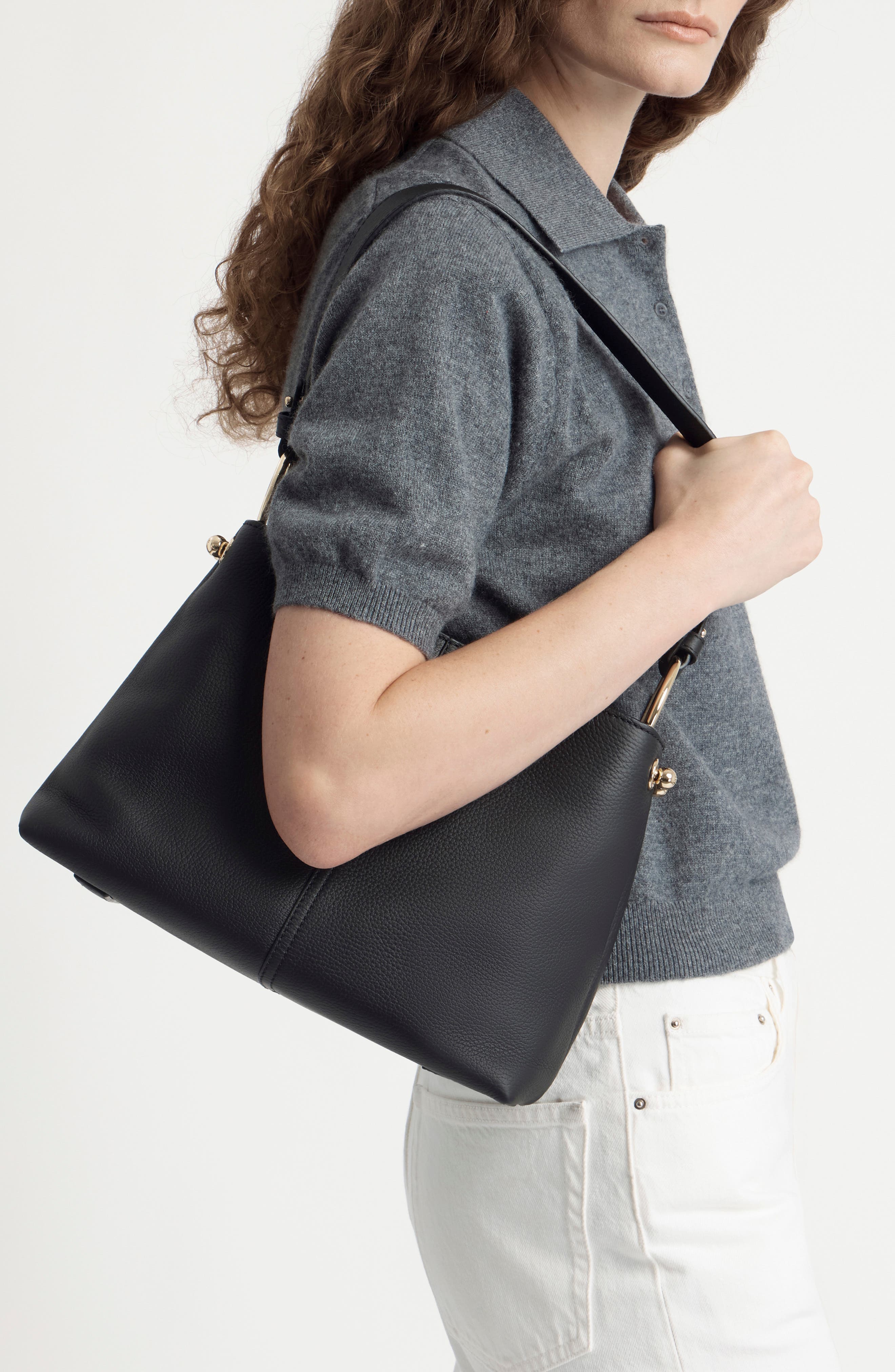 Lana Leather Hobo Bag, Alternate, color, BLACK