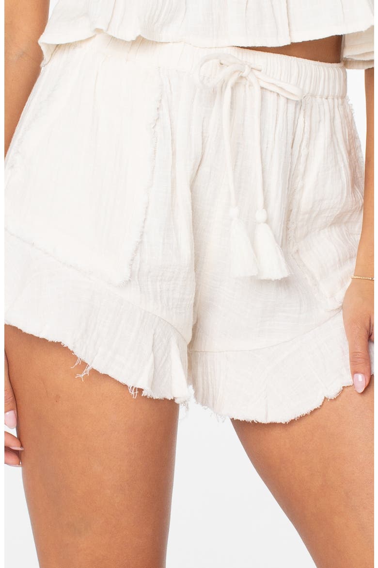 Bazai Babe Gauze Raw Hem Shorts, Alternate, color, PARCHMENT