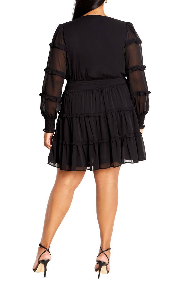 City Chic Daisy June Tiered Long Sleeve Dress, Alternate, color, Black