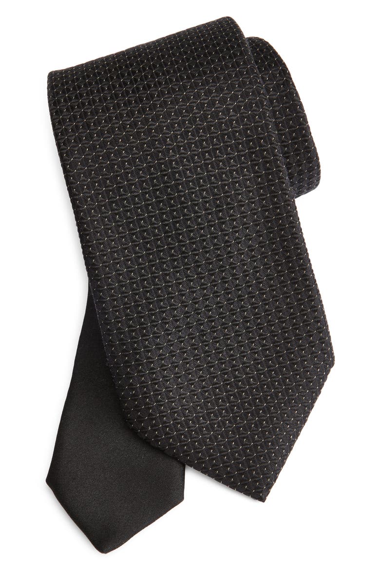 Neat Metallic Silk Jacquard Tie, Main, color, BLACK