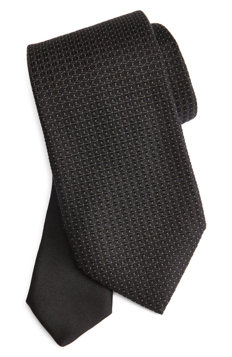 Canali Neat Metallic Silk Jacquard Tie, Main, color, Black