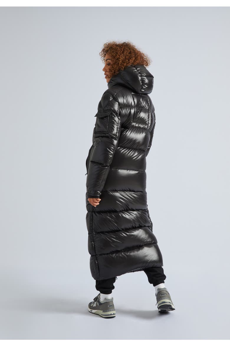 High Collar Maxi Puffer Coat, Alternate, color, Black
