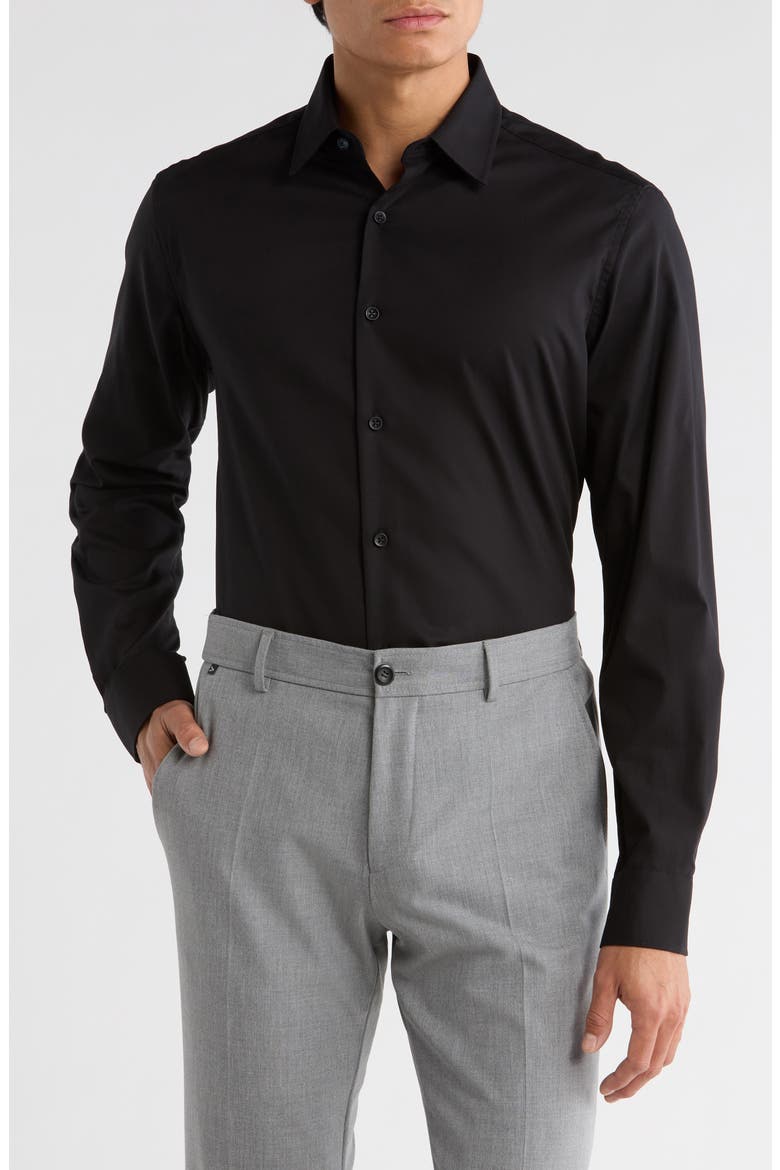 Solid Slim Fit Dress Shirt, Main, color, BLACK