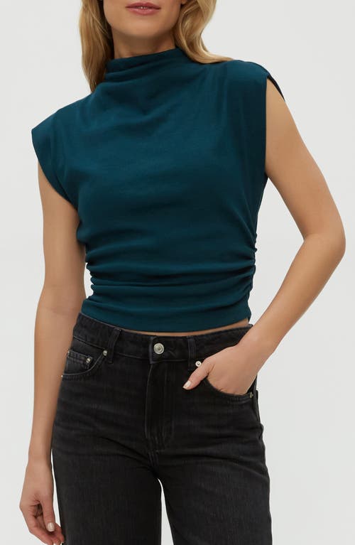 Michael Stars Amara Ruched Cowl Neck Rib T-shirt In Blue