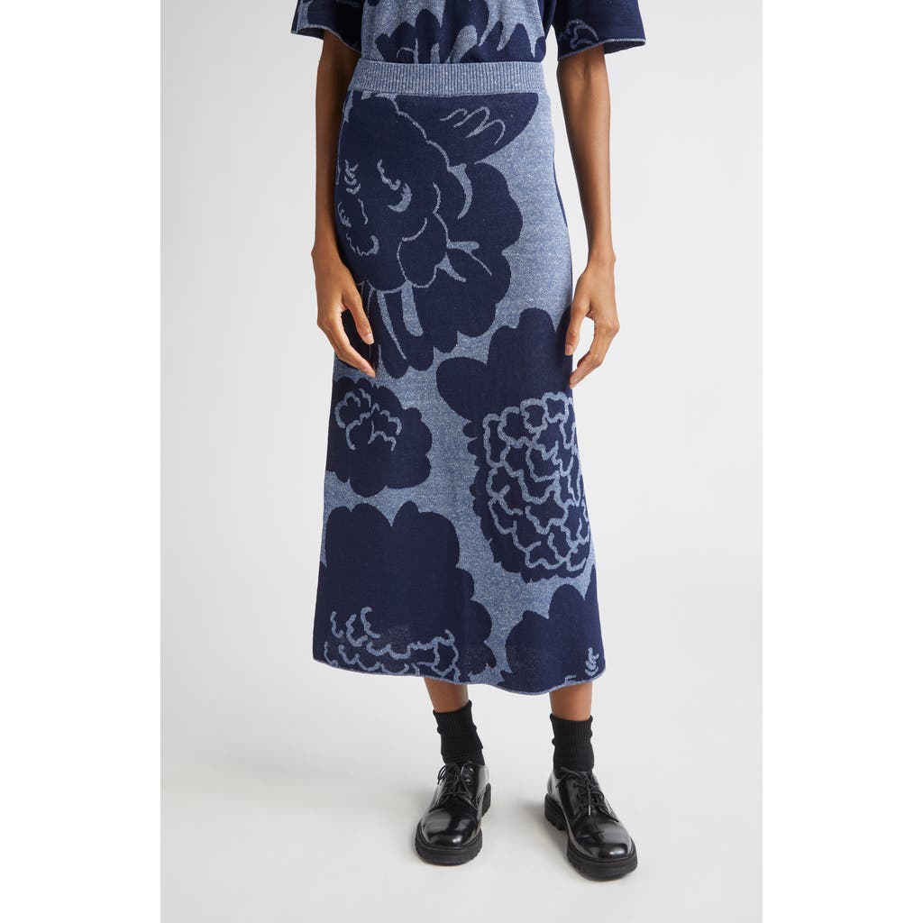Marimekko Sivellys Pioni Linen Blend Knit Midi Skirt