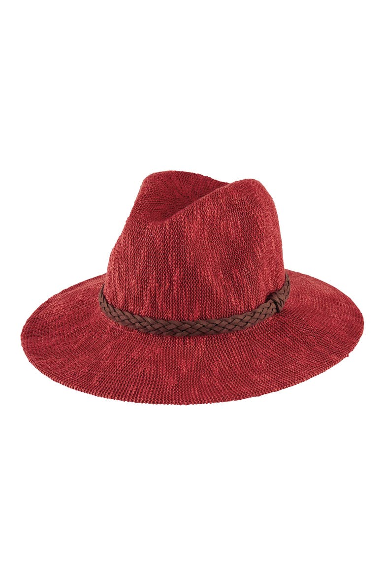 Faux Suede Trim Knit Fedora, Main, color, RUST