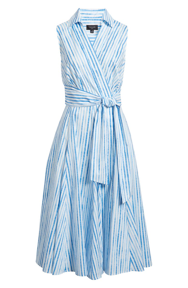 Tahari ASL Stripe Sleeveless Midi Dress, Alternate, color, White Blue