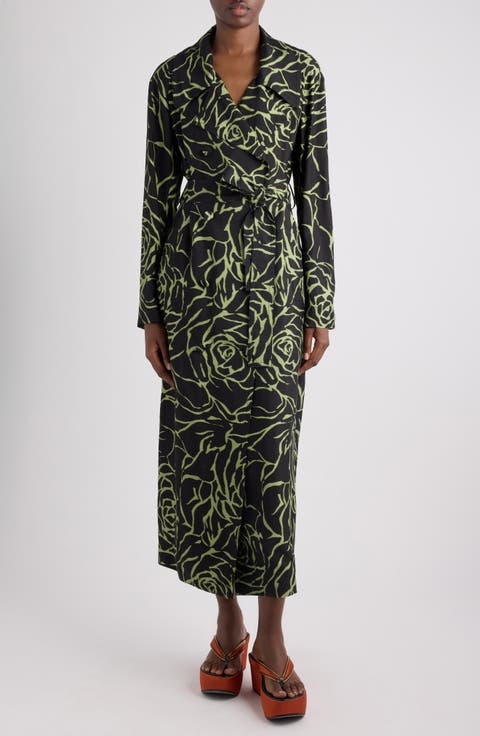 Rolana Giant Couture Rose Print Belted Crepe Trench Coat