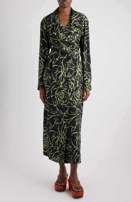 Rolana Giant Couture Rose Print Belted Crepe Trench Coat