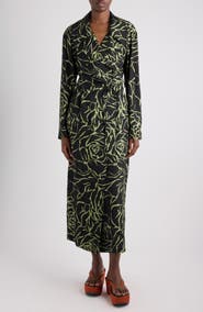 Dries Van Noten Rolana Giant Couture Rose Print Belted Crepe Trench Coat