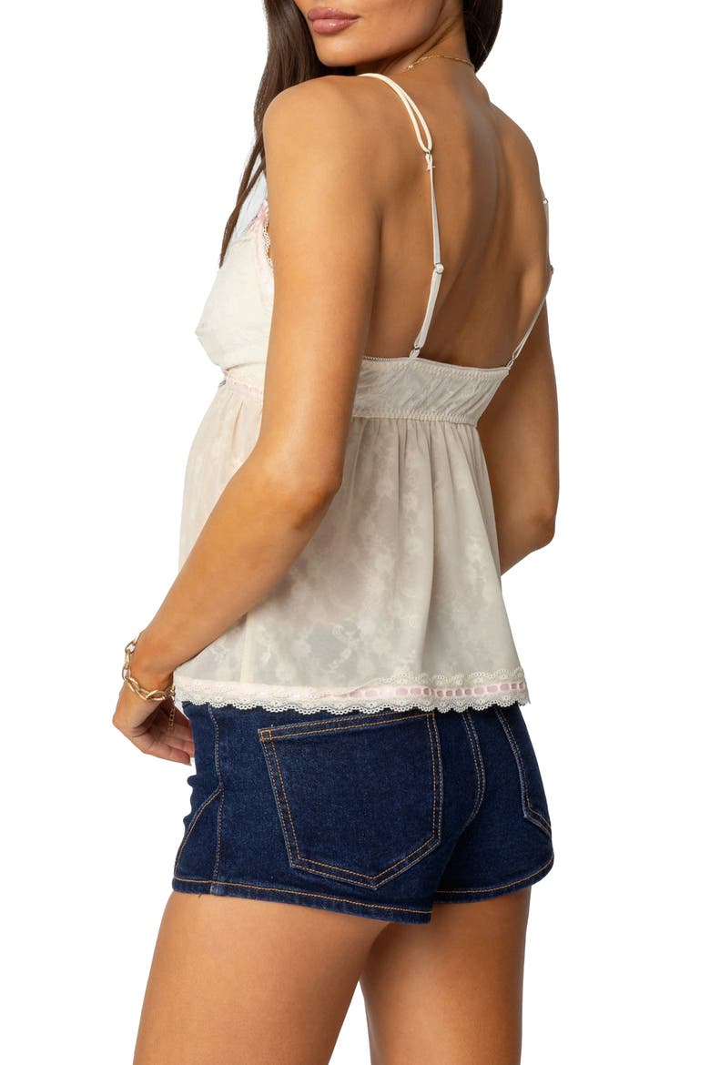 Ribbon Detail Sheer Lace Babydoll Top, Alternate, color, CREAM
