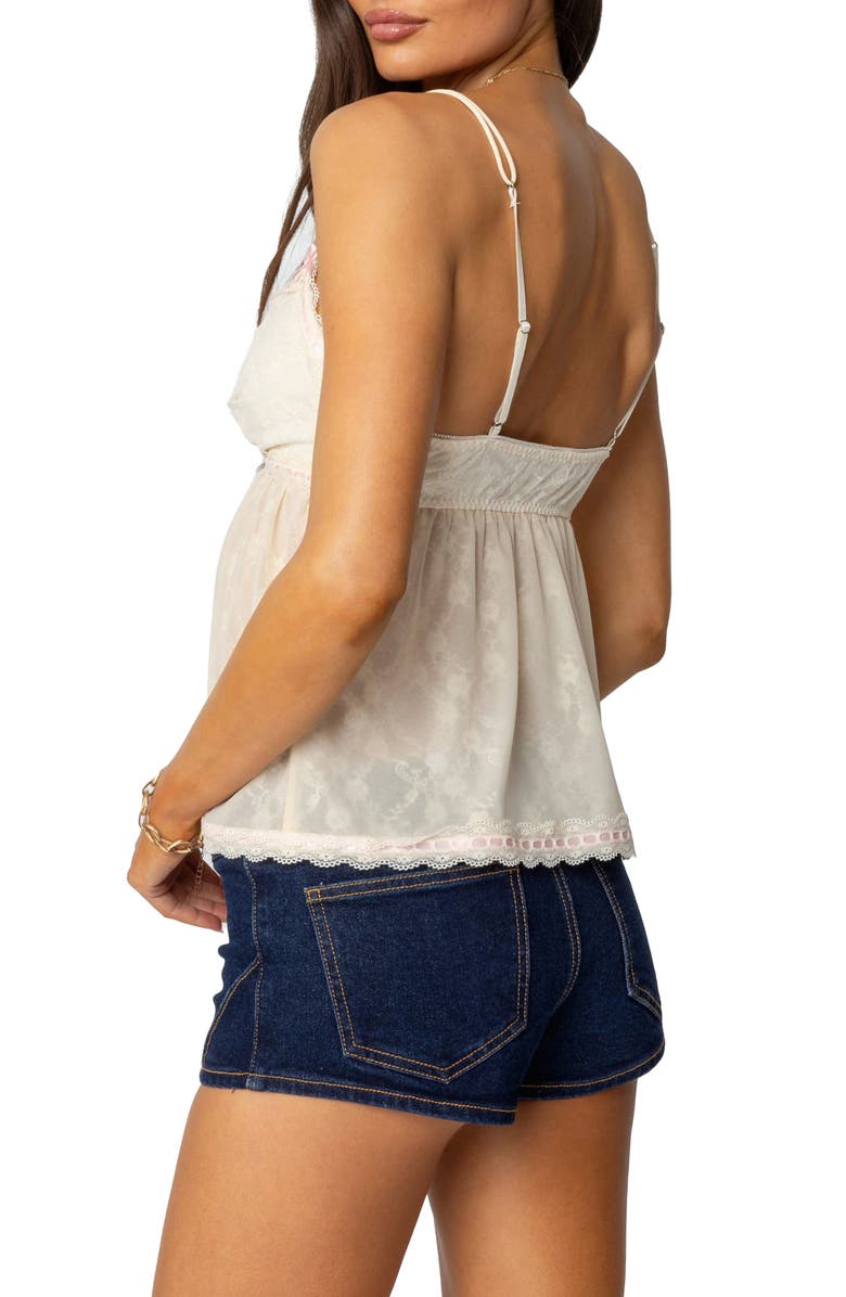 EDIKTED Ribbon Detail Sheer Lace Babydoll Top, Alternate, color, Cream