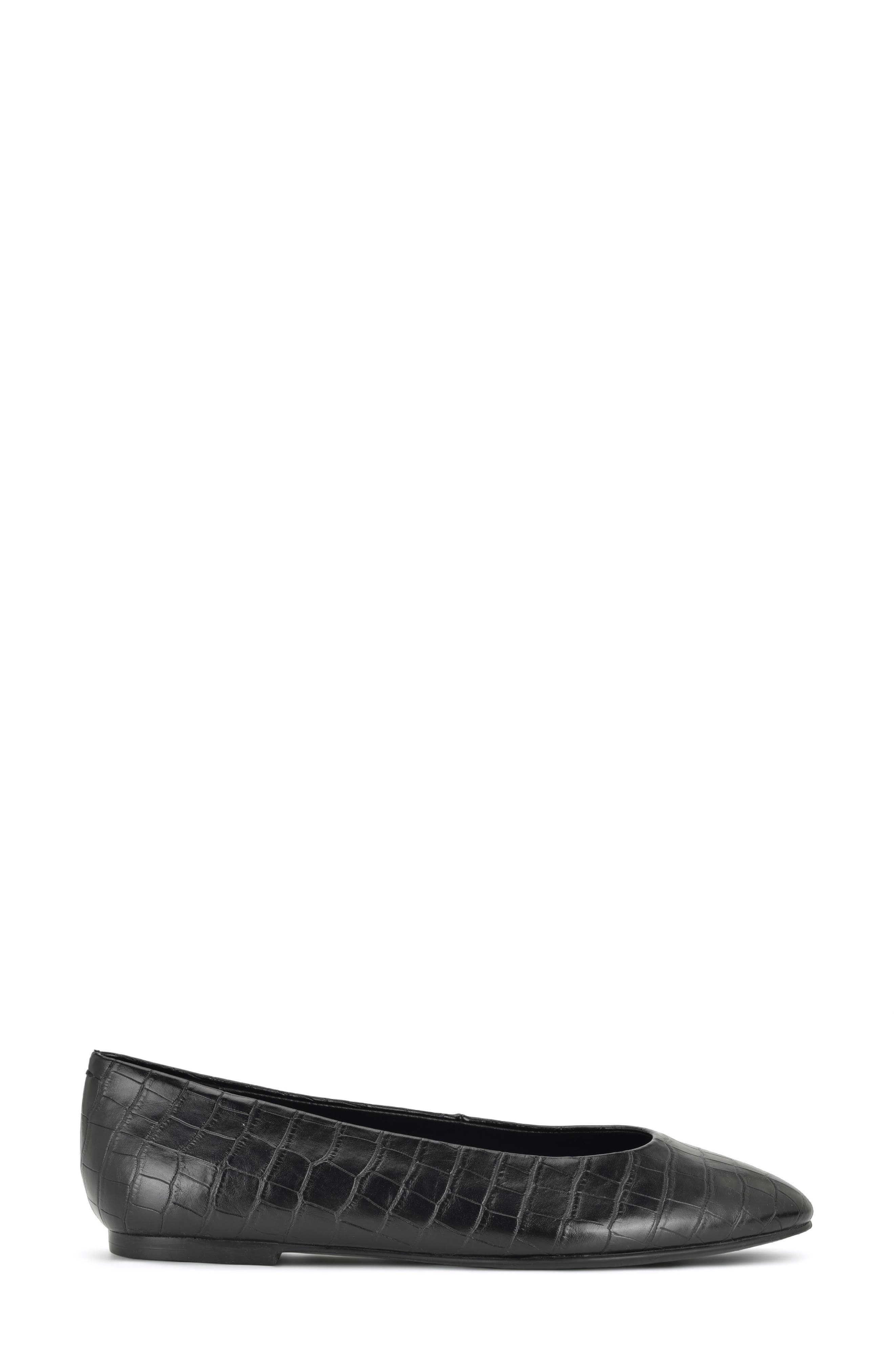 Vecka Almond Toe Flat, Alternate, color, BLACK CROCO