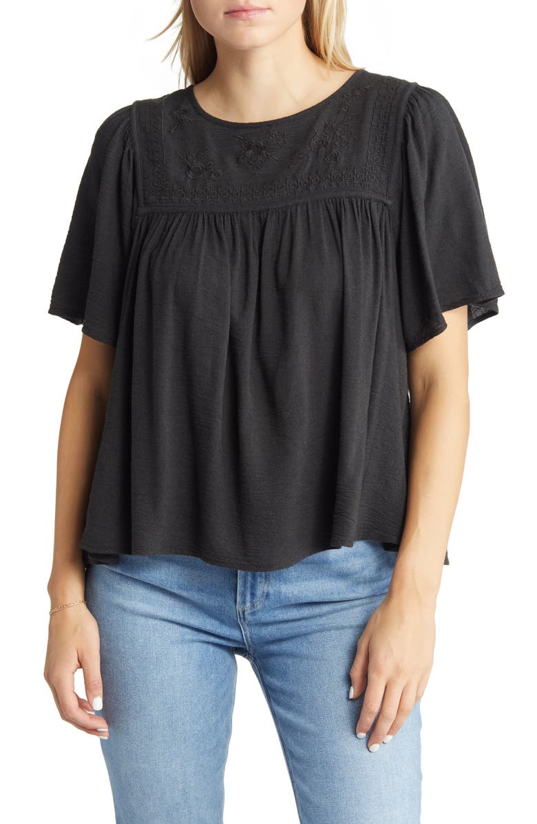 Lucky Brand Floral Embroidered Top, Main, color, 