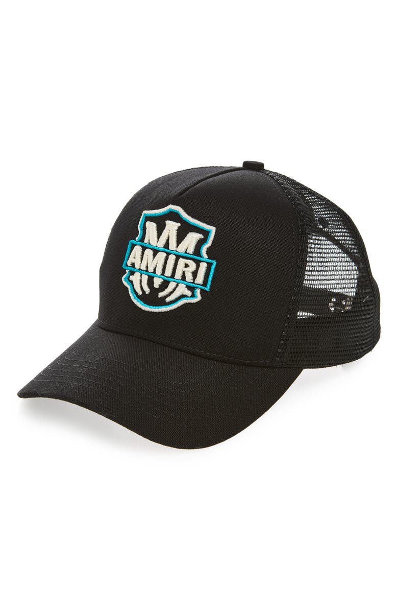 AMIRI MA Logo Trucker Hat, Main, color, Black