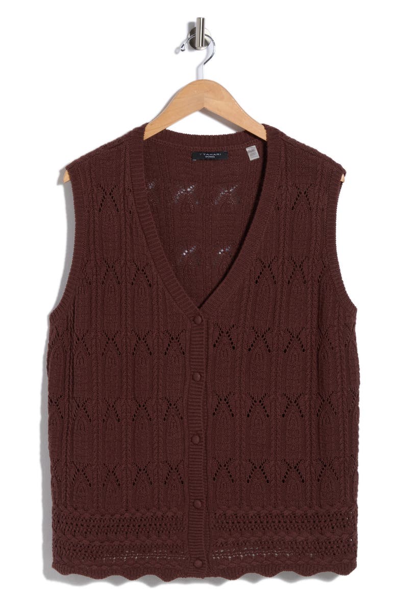 Open Stitch Sweater Vest, Alternate, color, COCOA BEAN
