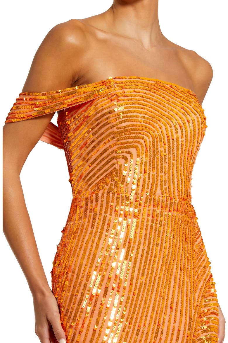 One Shoulder Mesh Sequin Gown With Slit, Alternate, color, ORANGE CRUSH